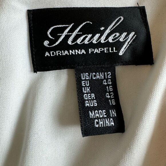 Hailey Adrianna Papell Fully Sequined White Asymmetrical Front Wrap Gown Size 12 - Picture 12 of 13